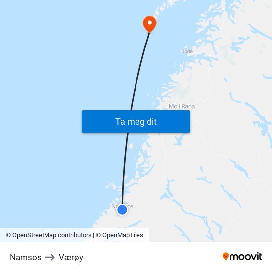 Namsos to Værøy map