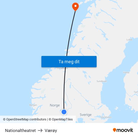 Nationaltheatret to Værøy map