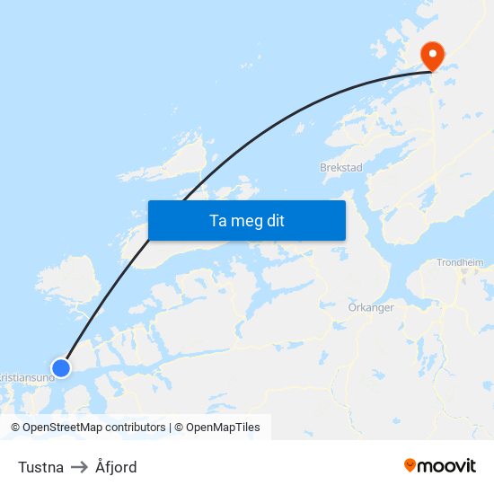 Tustna to Åfjord map
