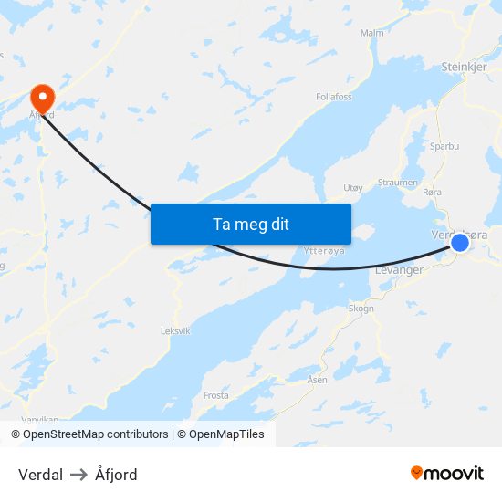 Verdal to Åfjord map