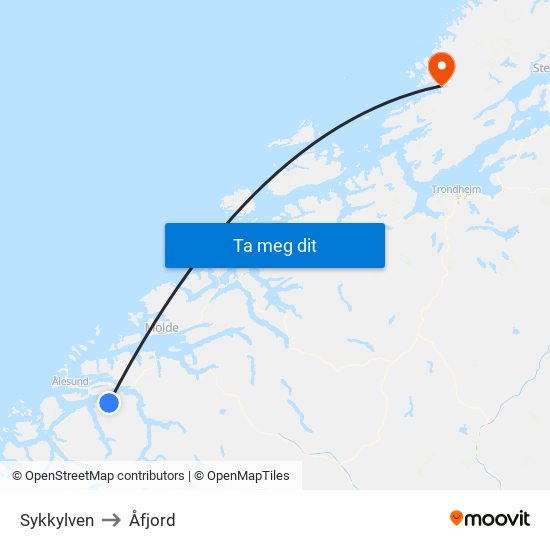 Sykkylven to Åfjord map