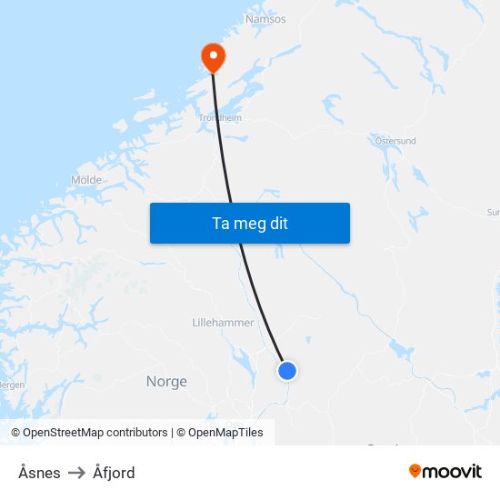 Åsnes to Åfjord map