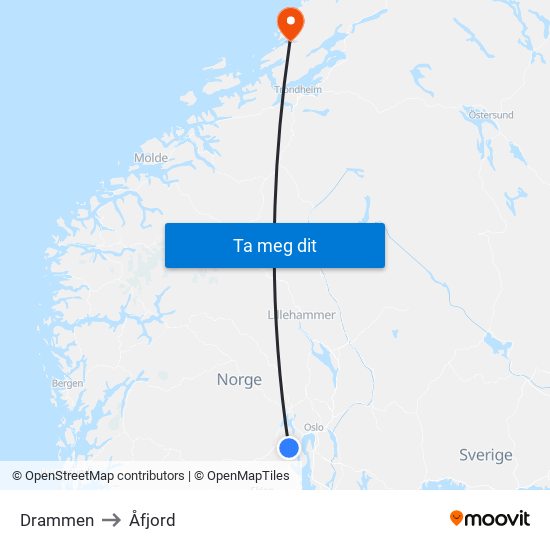 Drammen to Åfjord map