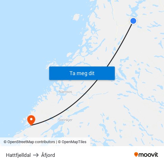 Hattfjelldal to Åfjord map
