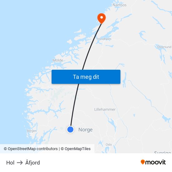 Hol to Åfjord map