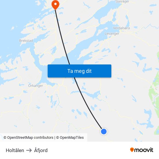 Holtålen to Åfjord map