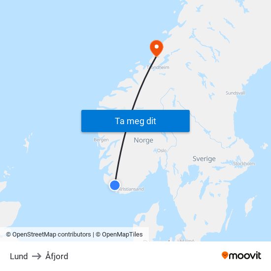 Lund to Åfjord map