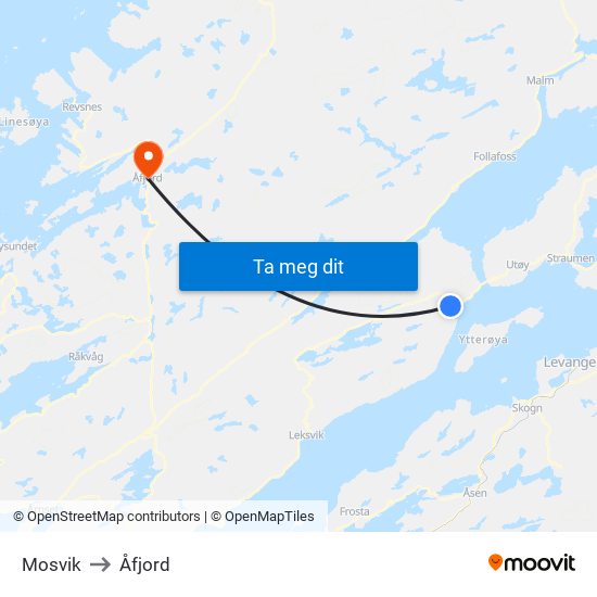 Mosvik to Åfjord map
