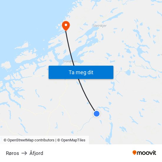 Røros to Åfjord map