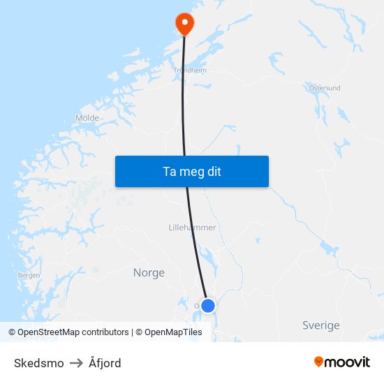 Skedsmo to Åfjord map