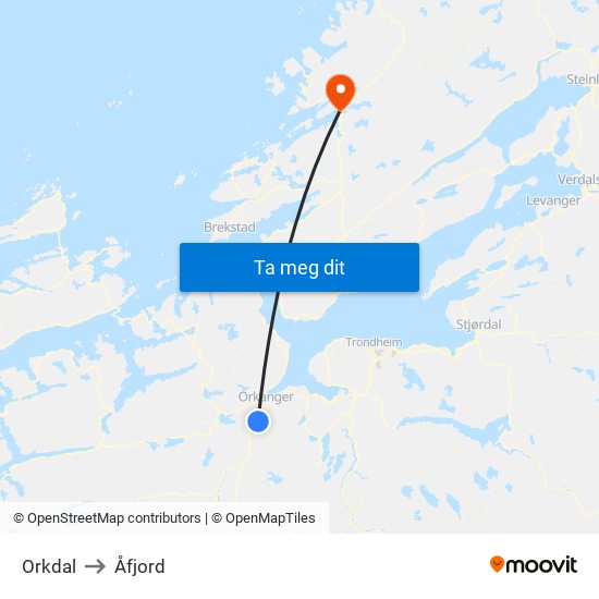 Orkdal to Åfjord map