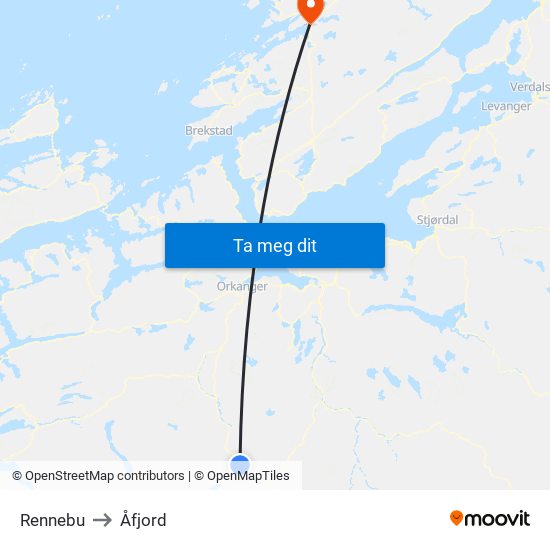 Rennebu to Åfjord map