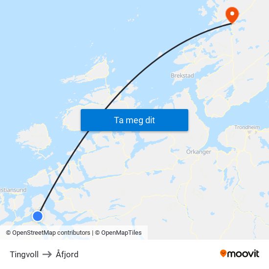 Tingvoll to Åfjord map