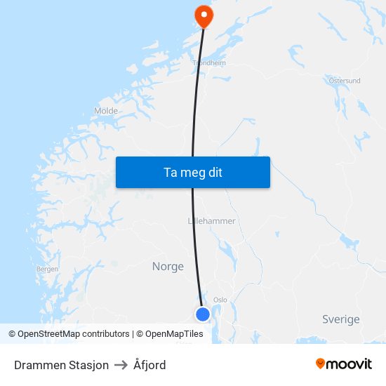 Drammen Stasjon to Åfjord map