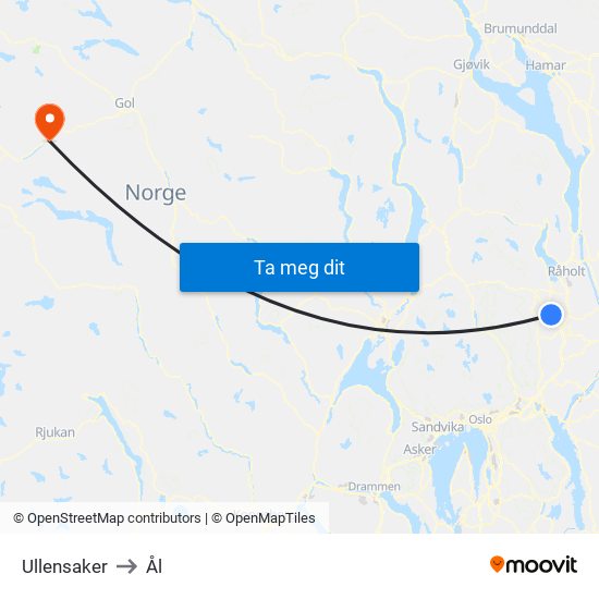 Ullensaker to Ål map