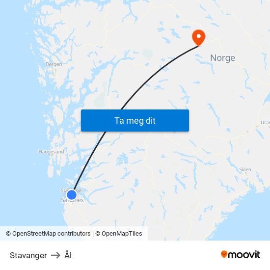 Stavanger to Ål map