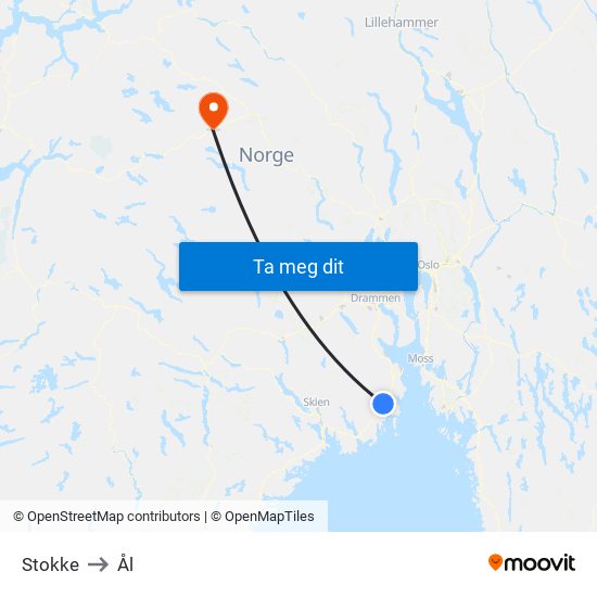 Stokke to Ål map