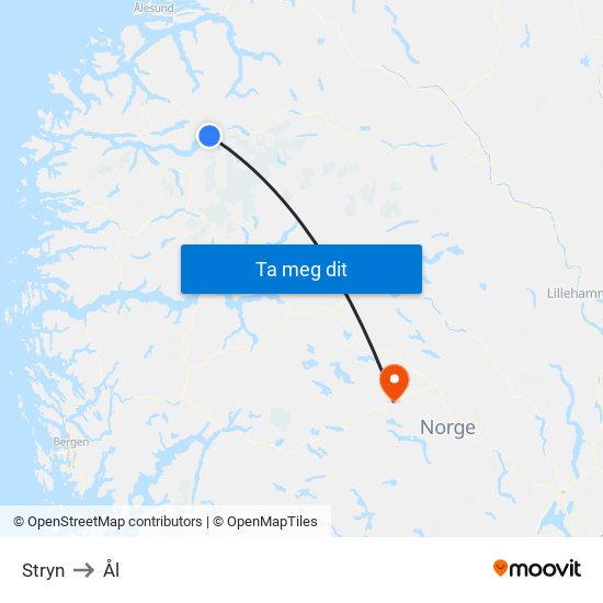 Stryn to Ål map