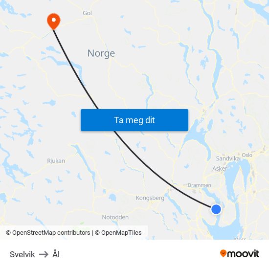 Svelvik to Ål map