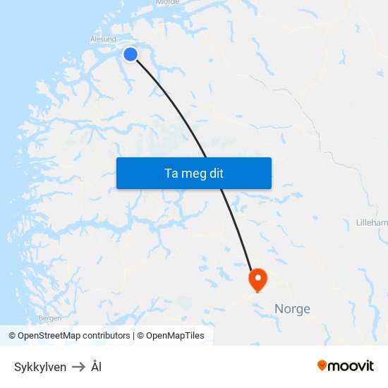 Sykkylven to Ål map