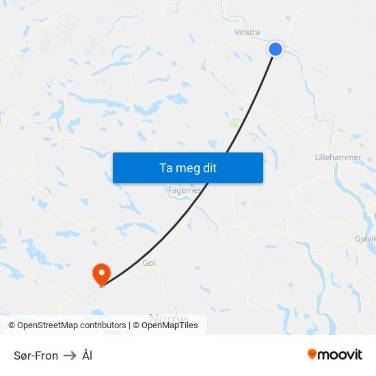 Sør-Fron to Ål map