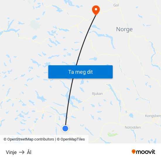 Vinje to Ål map