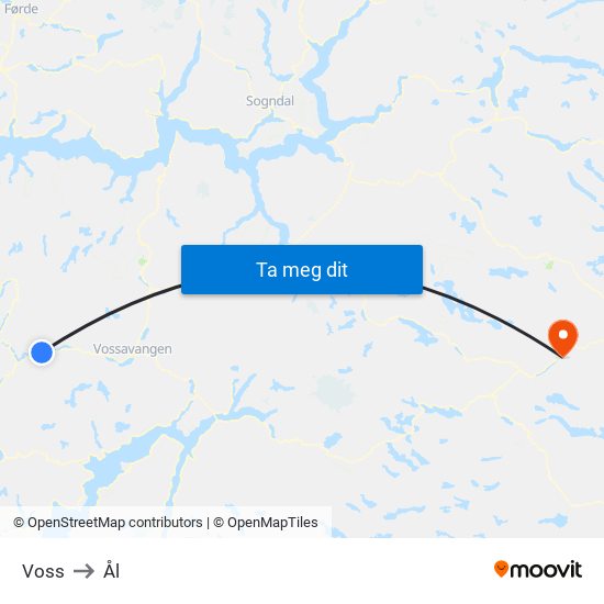 Voss to Ål map