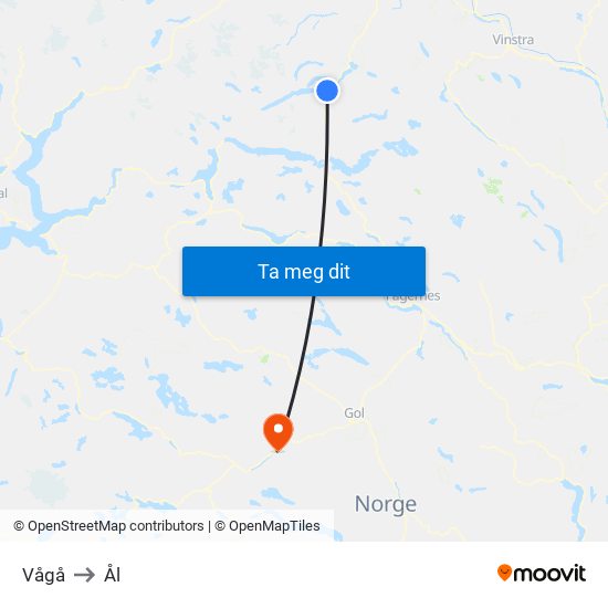 Vågå to Ål map