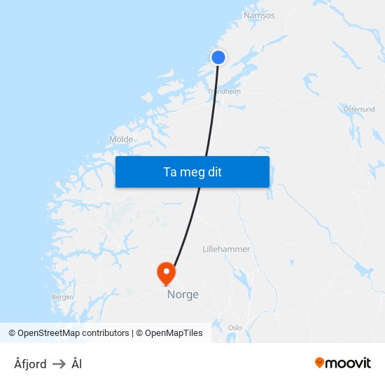 Åfjord to Ål map