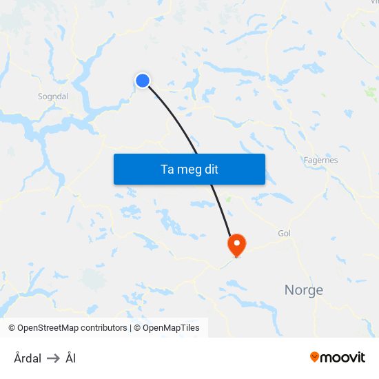 Årdal to Ål map