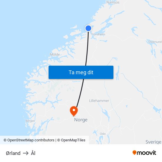 Ørland to Ål map