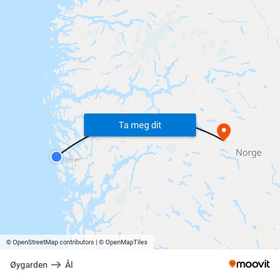 Øygarden to Ål map