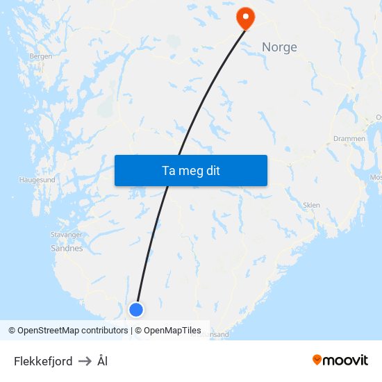 Flekkefjord to Ål map