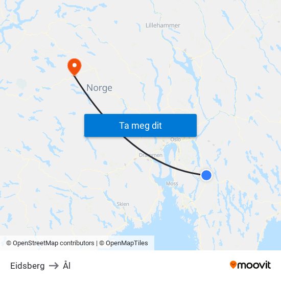 Eidsberg to Ål map