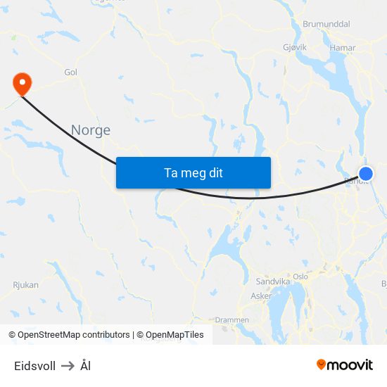 Eidsvoll to Ål map