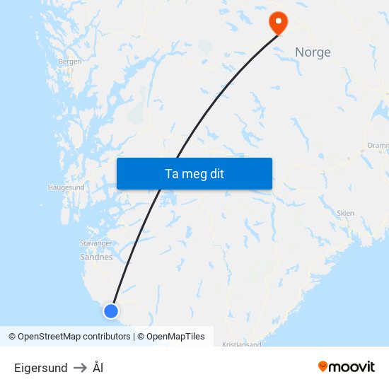 Eigersund to Ål map