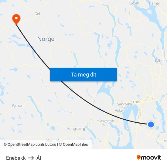 Enebakk to Ål map