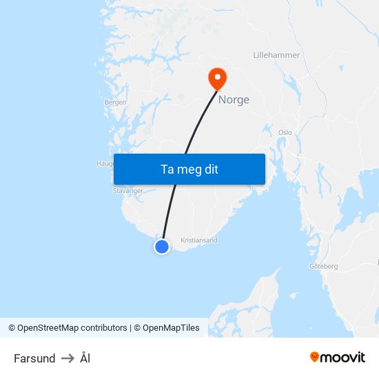 Farsund to Ål map