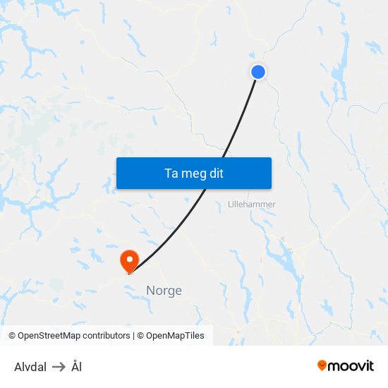 Alvdal to Ål map