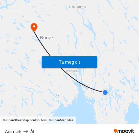 Aremark to Ål map