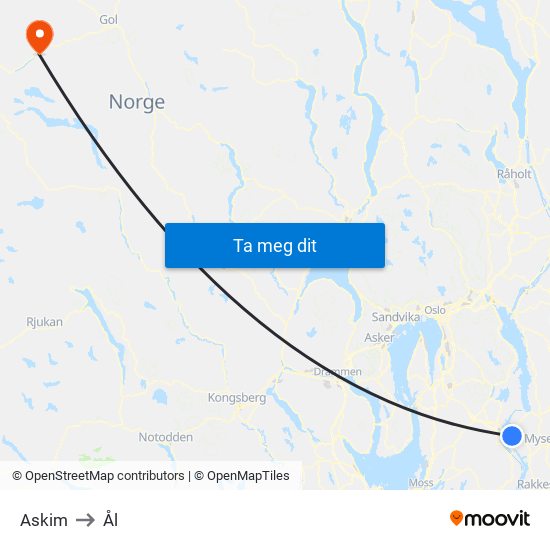 Askim to Ål map