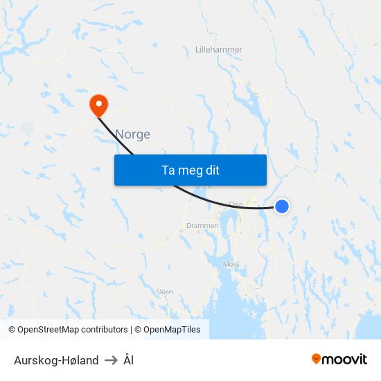 Aurskog-Høland to Ål map