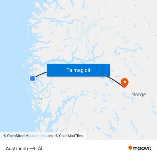 Austrheim to Ål map