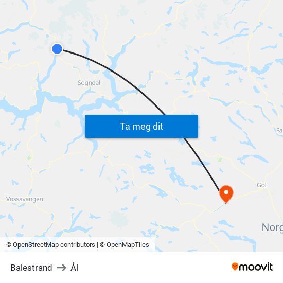 Balestrand to Ål map