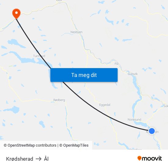 Krødsherad to Ål map