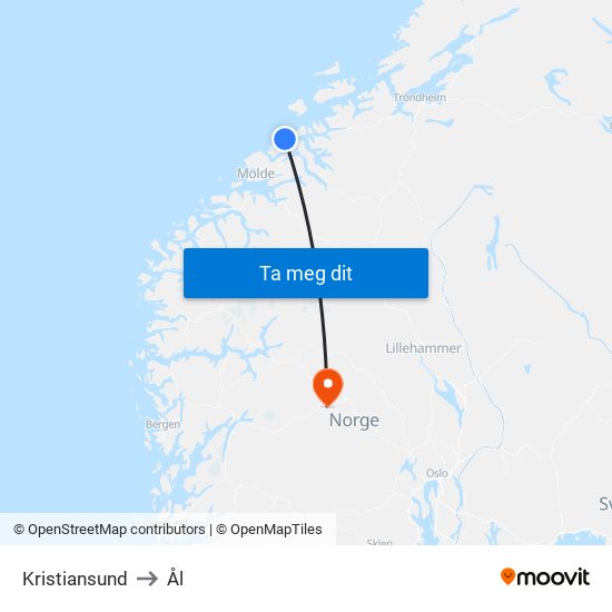Kristiansund to Ål map