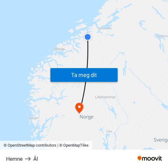 Hemne to Ål map