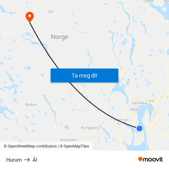 Hurum to Ål map