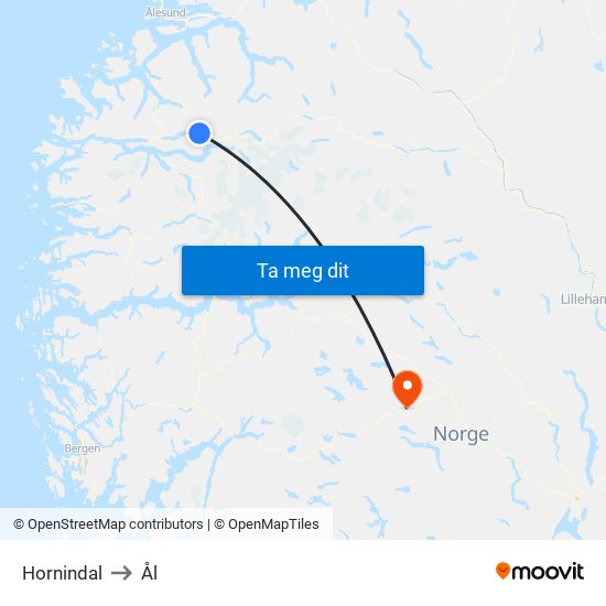 Hornindal to Ål map