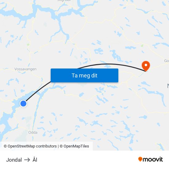 Jondal to Ål map